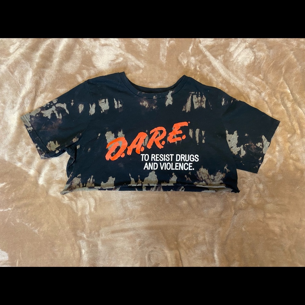 D.A.R.E. To resist cropped tee. Bought from PAC SUN. Reworked, bleach dyed